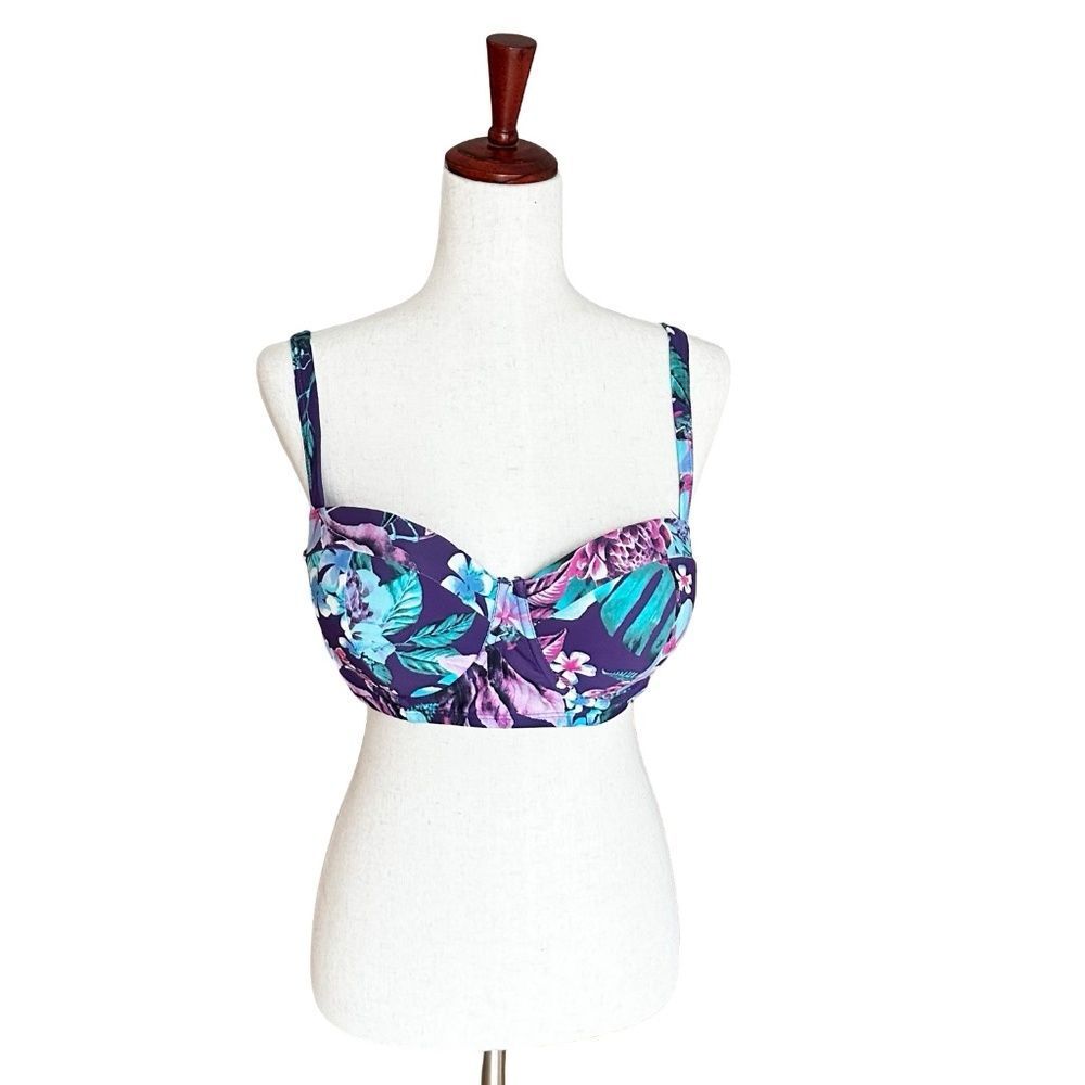 Swimsuits for All Floral Bikini Top Adj Straps Double Hook Size 14
